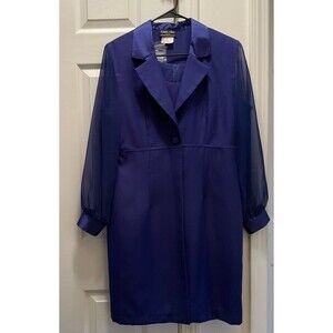 Vintage Carla Jane Sapphire Blue Dress & Topcoat Set 2 Piece Women's Size 14